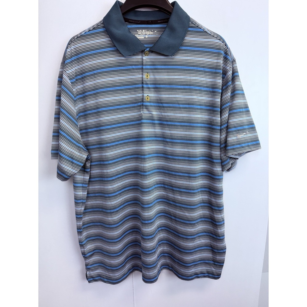 Nike Golf Tour Performance Men's‎ XL Ultra Stripe 2.0 Polo Green Blue Striped